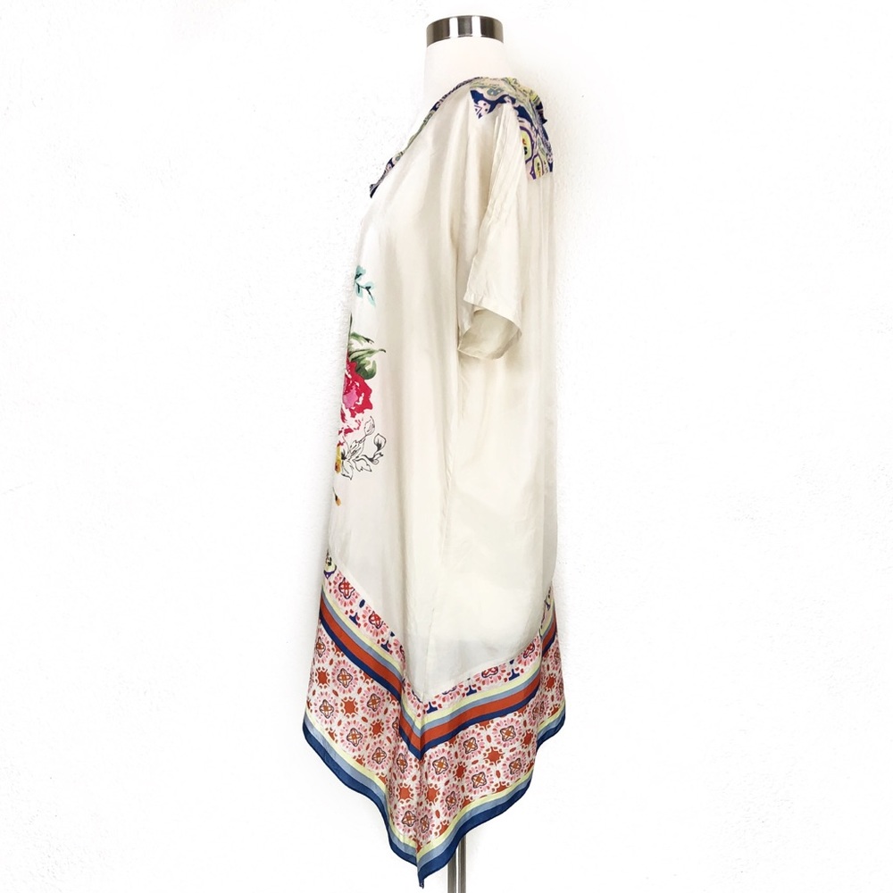 Johnny Was Silk Floral Asymmetric Tunic Blouse - Picture 6 of 8